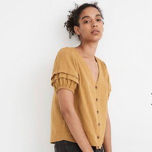 Madewell Pembroke Mahan Plaid Mustard Top